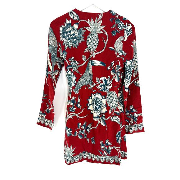 Farm Rio Women's Red Floral Tropical Landing Wrap Mini Dress Size S - Picture 6 of 10